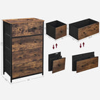 SONGMICS Drawer Dresser, Storage Dresser Tower with 5 Fabric Drawers, Wooden Front and Top, Industrial Style Dresser Unit, for Living Room, Hallway, Nursery, Brown and Black ULGS45H