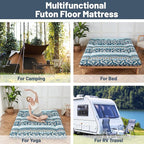 Japanese Floor Mattress, Futon Mattress with Portable Storage Bag and Washable Cover, Roll Up Thick Tatami Mat Suitable for Camping, Guest Room (Blue Striped Jacquard, Twin)