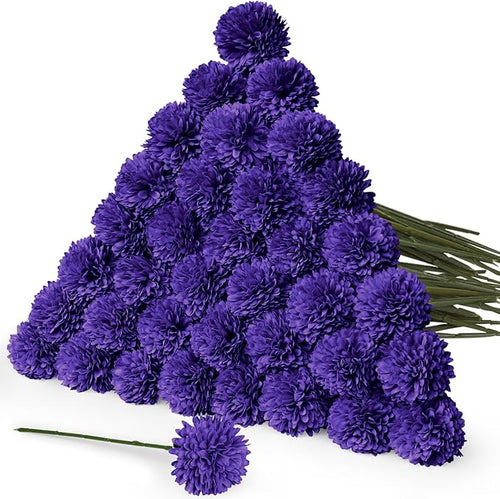 36 Pcs Purple Artificial Chrysanthemums Flowers Fake Mums Silk Vintage Ball Flower for Home Decor Indoor Floral Arrangement Table Centerpiece