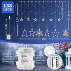 Christmas Window Lights Decorations, 138 LED Curtain Lights with 8 Lighting Modes, Xmas Tree Snowflake Star String Lights for Weddings, Parties, Room Decor(Multi-Colored)
