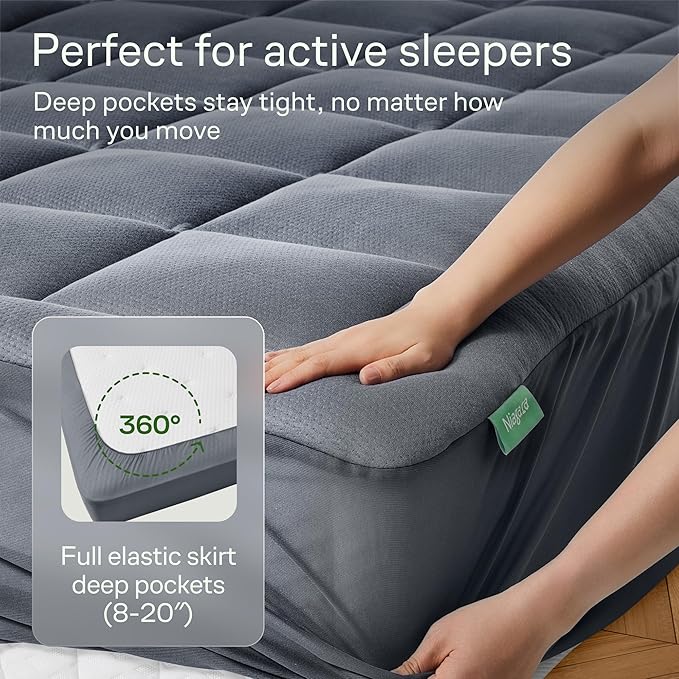 Ultra Soft Full Size Mattress Topper - Viscose Made from Bamboo Pillow Top Mattress Pad for Back Pain Relief - Naturally Cooling for Hot Sleepers, Gray