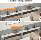 ELYKEN 5.9" Narrow Console Sofa Table with Power Outlets, 5.9" Dx39.4 Wx31.1 H Long Couch Table with Metal Frame and Charge Station with 6.5’ Extension Cord, White