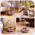 HollyHOME 2-Tier Round Side Table, Outdoor Small Folding Accent Stand with Removable Tray, Anti-Rust Metal Asional Table for Balcony Patio Living Room, Nightstand for Bedroom(Purple)