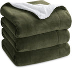 Bedsure GentleSoft Sherpa Fleece Blankets Queen Size for Bed - Thick and Warm Throw for Women and Men, Soft Fuzzy Plush Queen Blanket for Winter, Olive Green, 90x90 Inches