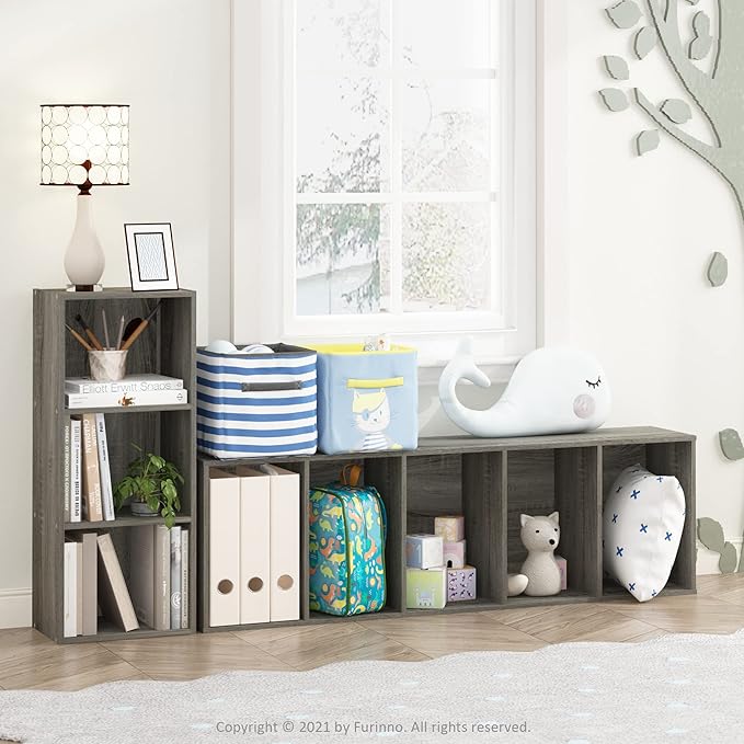 Furinno LUDER Book Shelf, 5-Tier Bookshelf, Bookcase, 9.4" x 15.8" x 52", for Living Room, Bedroom, Home Office, French Oak
