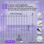 HXWEIYE 300LED Fairy Curtain Lights, 9.8x9.8Ft USB Plug-in 8 Modes Christmas String Hanging Lights with Remote for Bedroom Backdrop Wedding Party Indoor Wall Decor, Purple, Standard