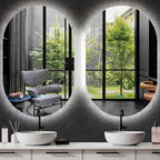 THEKLA 24 x 32 Inch Backlit Oval Lighted Vanity Mirror with Lights Smart Memory 3 Color Dimmable AntiFog 32" Frameless LED Oval Backlit Mirror for Bathroom Makeup Table Wall Vertical/Horizontal Mount