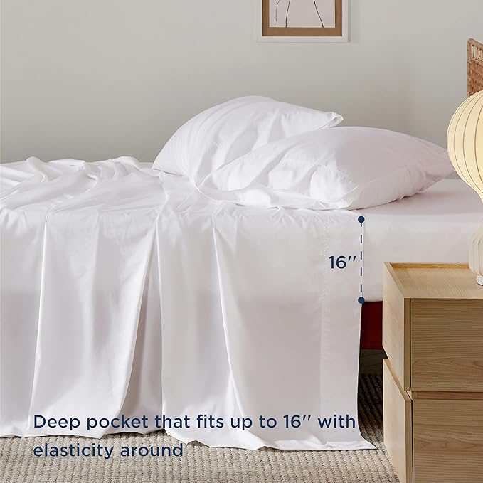 Bedsure King Size Sheet Set, Cooling Sheets King, Rayon Derived from Bamboo, Deep Pocket Up to 16", Breathable & Soft Bed Sheets, Hotel Luxury Silky Bedding Sheets & Pillowcases, White
