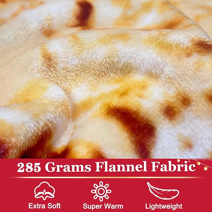 Jorbest Burritos Tortilla Throw Blanket Birthday Gifts for Adult and Kids, Realistic Tortilla Food Blanket Funny Gifts for Women Men Teen Mom Dad, 285 GSM Soft Flannel Taco Blanket (Tan, 47 inches)