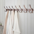 Dseap Coat Rack Wall Mount - 29.5” Long 8-Tri-Hooks Heavy Duty Coat Hanger Rail Wall Hooks for Hanging Coats Hats Clothing Clothes Purse Mudroom Entryway, Red Antique Copper