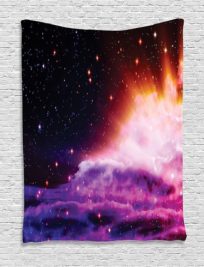 Ambesonne Outer Space Tapestry, Polar Aurora Borealis and Stars Like Nebula Astro Movements, Wall Hanging for Bedroom Living Room Dorm Decor, 60" X 80", Orange Purple