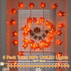 YEGUO 6 PCS Thanksgiving Decorations for Home, Fall Lights Battery Operated, Total 60ft 120 LED Lighted Fall Garland Maple Leaves for Halloween Holiday Autumn Harvest Fall Thanksgiving Decor
