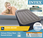 Intex Dura-Beam Standard Series Deluxe Pillow Rest Raised Airbed w/ Soft Flocked Top for Comfort, Built-in Pillow & Electric Pump, Bed Height 16.5", Twin