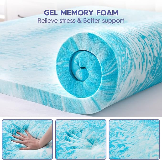 ABENE 3 Inch Dual Layer Twin XL Memory Foam Mattress Topper, 2 Inch Memory Foam Plus 1 Inch Down Alternative Pillowtop Mattress Pad with Deep Pocket, Soft Support for Pressure Relief, Gray
