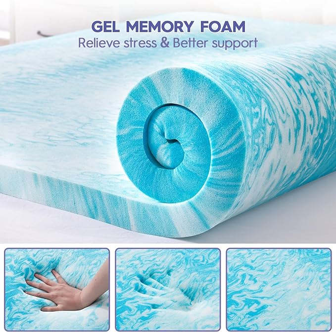 ABENE 3 Inch Dual Layer Queen Memory Foam Mattress Topper, 2 Inch Memory Foam Plus 1 Inch Down Alternative Pillowtop Mattress Pad with Deep Pocket, Soft Support for Pressure Relief, Gray