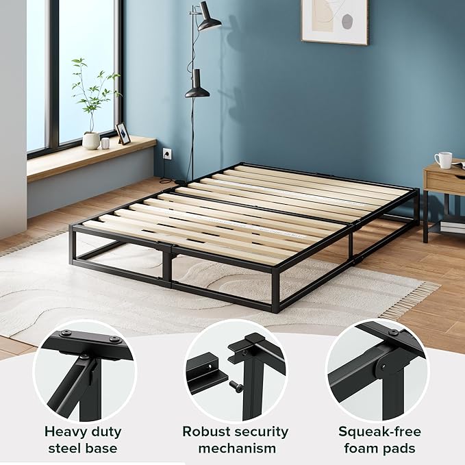 Zinus Joseph 10 Inch Platform Bed Frame, Wood Slat Support, No Box Spring Needed, Eco Friendly WonderBox(TM) Packaging, Easy Assembly, Black, Twin