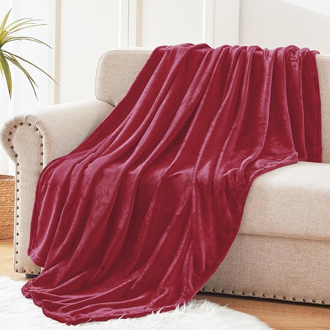 Exclusivo Mezcla Extra Large Fleece Throw Blanket for Couch, Sofa, 300GSM Super Soft and Warm Blankets, Deep Red Throw All Season Use, Cozy, Plush, Lightweight, 50x70 Inches