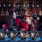 Christmas Window Lights Decorations, 138 LED Curtain Lights with 8 Lighting Modes, Xmas Tree Snowflake Star String Lights for Weddings, Parties, Room Decor(Multi-Colored)