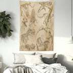 Lunarable Dinosaur Tapestry, Hand Drawn Style Skeletons Bones from Medieval Times Archeology Theme, Fabric Wall Hanging Decor for Bedroom Living Room Dorm, 23" X 28", Sand Brown Army Green