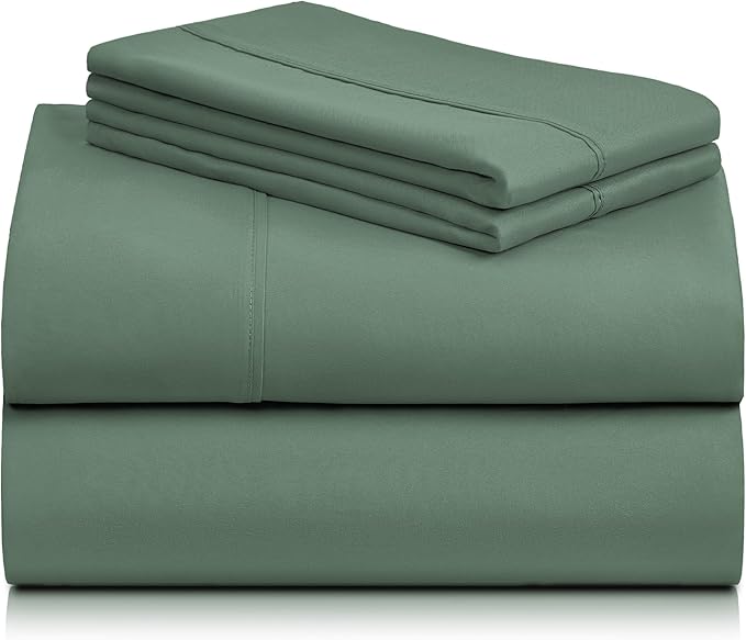 LuxClub 4 PC Full Sheet Set, Breathable Luxury Bed Sheets, Deep Pockets Wrinkle Free Cooling Bed Sheets Machine Washable Hotel Bedding Silky Soft - Tree Moss Green Full