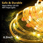 LED Rope Lights Battery Operated String Lights-40Ft 120 LEDs 8 Modes Outdoor Waterproof Fairy Lights Dimmable/Timer with Remote for Camping Party Garden Holiday Decoration(Warm 1 Pack)