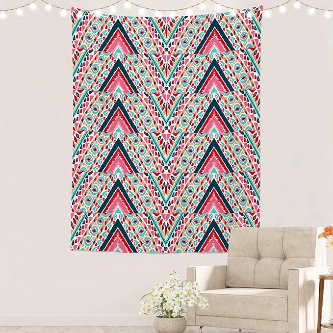 Batmerry Modern Stripe Geometric Tapestry,Boho Tribal ethnic Seamless striped Wall Art Hanging Decoration Polyester Fiber White Ruffled Around for Dorm Room Bedroom Living Room, 59.1x51.2 inches