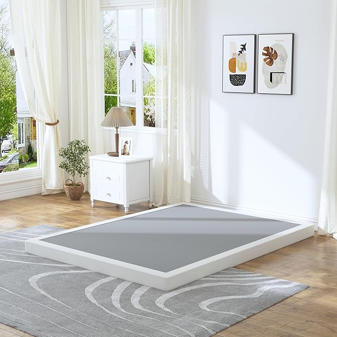 4 Inch Box Spring for Queen Bed Base, Low Profile Metal Queen Size Box Spring with Fabric Cover, 3000 Lbs Max Weight Capacity Mattress Foundation, Noise-Free, Easy Assembly
