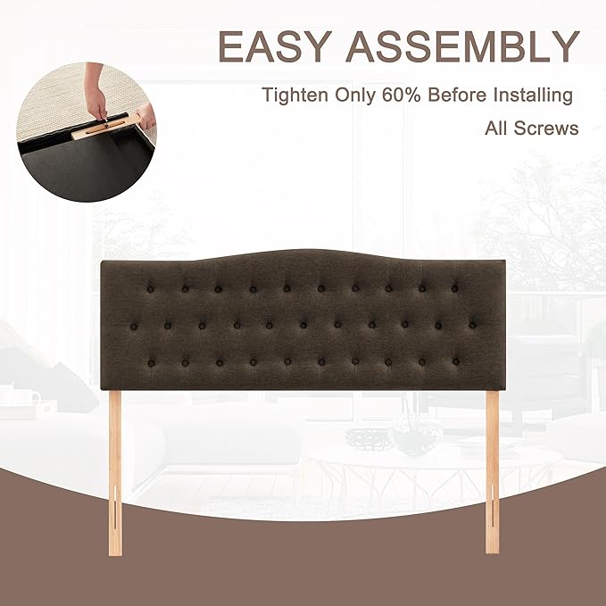 Tufted Upholstered Headboard Full Size, Sturdy and Durable Solid Wood Bed headboard, Fabric Headboard Adjustable Height from 37” to 51”, Button Diamond Design Head Board, Chocolate