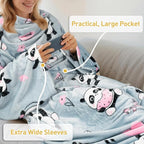 Catalonia Panda Print Wearable Blanket with Sleeves and Foot Pocket – Ultra-Soft Warm Fleece Long Throw Snuggly Blanket for Sleeping & TV Time – Cozy Christmas Gift for Women & Men