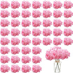 100PCS Artificial Hydrangea Flowers, Fake Flowers Silk Hydrangea Full Flowers Heads with Stems for Wedding Home Party Shop Baby Shower Decor (Dark Pink)