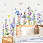 Tanlaby Wildflower Wall Decals Daisy Grass Butterflies Flower Wall Stickers Floral Botanical Wall Art Decor for Baby Nursery Girl Bedroom Living Room Sofa