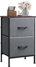 WLIVE Nightstand, Nightstand with 2 Drawers, Bedside Furniture, Night Stand, Small Dresser for Bedroom, College Dorm, End Table with Fabric Bins, Dormitory, Dark Grey, Size L