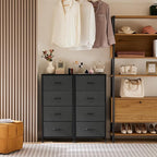 DUMOS Dresser for Bedroom 4 Drawers, Tall Fabric Closet Chests Organizer Tower Furniture with Wooden Top Metal Frame for Nursery, Living Room, Closet, Grey