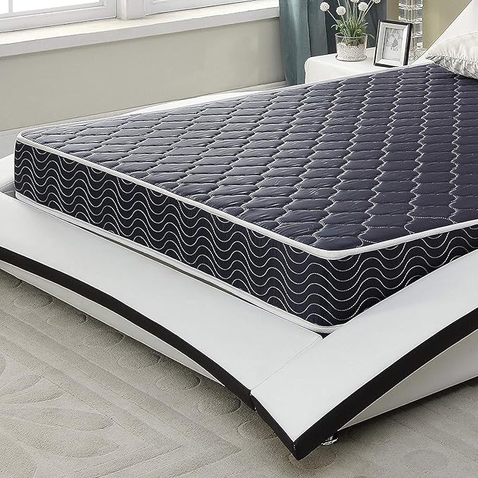 AC Pacific 6-Inch Water-Resistant High-Density Foam Mattress Made in USA with Stylish Diamond-Quilted Breathable Fabric, Distributes Weight Evenly, Twin Deluxe, Navy Blue