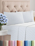 Twin XL 4 Piece Sheet Set - Comfy Breathable & Cooling - Soft Hotel Luxury Bedding Set with 8-16 Inch Deep Pockets - 1 Flat & 1 Fitted Sheet & 2 Pillowcases - Wrinkle Free & Easy Care - Blue Stripes 2