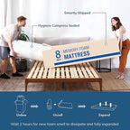 EGO White 8 Inch King Memory Foam Mattress, Cooling Gel Green Tea Mattress Bed in a Box, CertiPUR-US Certified, 76"x80", Medium Firm
