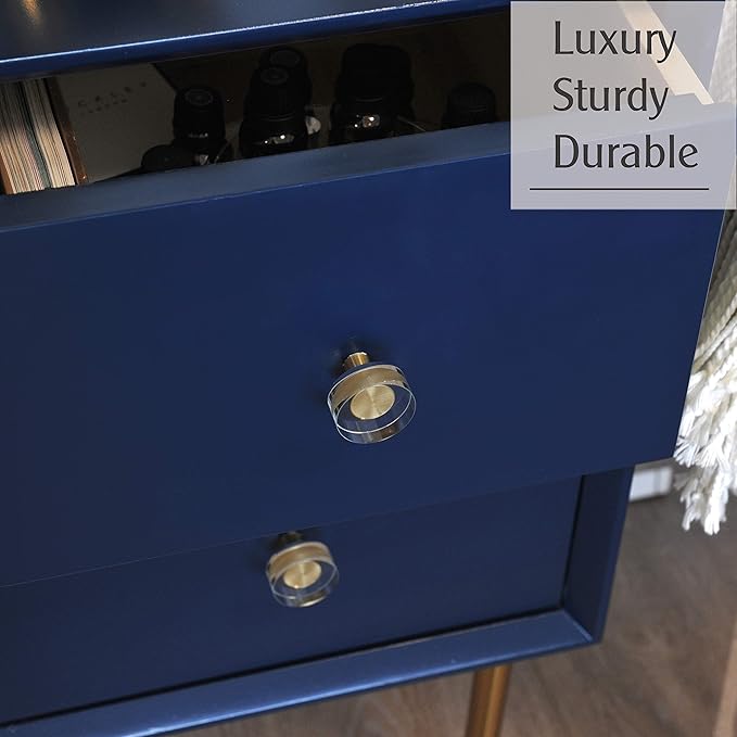 JEREVER 6 Pack Glass Crystal Knobs Brass Drawer Pull Cabinet Handle Gold Furniture Hardware for Dresser Kitchen (Round)