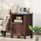 Night Stand, 18 Inch Farmhouse Nightstand with with Charging Station and USB Port, Rustic Couch End Table with Magnetic Door, Wood Bed Side Tables for Bedroom, Home, Brown Walnut