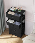 Crestlive Products Dresser for Bedroom with 6 Drawers, Tall Chest of Drawers, Black Dressers Bedroom Furniture, Storage Organizer Unit with Bins for Closet, Hallway, Living Room, Entryway