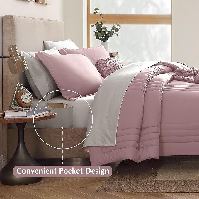 Monbix Full Comforter Set - 7 Pieces Bed in a Bag Full Size Bedding Sets with Comforters, All Seasons Down Alternative Comforter with Sheets,Pillowcases & Shams