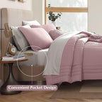 Monbix Queen Comforter Set - 7 Pieces Zephyr Bed in a Bag Queen Bedding Sets with Comforters, All Seasons Down Alternative Comforter Bed Set with Sheets,Pillowcases & Shams