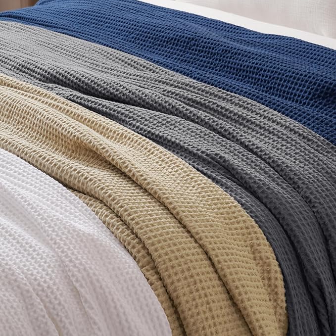 PHF 100% Cotton Waffle Weave Blanket Queen Size for Bed,Snag Proof Lightweight Breathable Throw for Couch,Great for Layering in Cold Weather,Machine Washable, Home Decor Gift-Khaki/Simply Taupe
