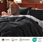 Bedsure Cotton Duvet Cover Queen Size - 100% Cotton Waffle Weave Black Duvet Cover Queen Size, GentleSoft™ and Breathable Bedding Set for All Season, 3 Pieces, 90"x90"