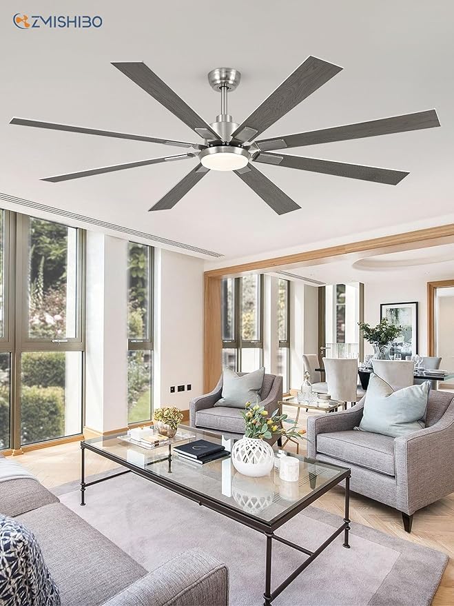 ZMISHIBO 72 inch Brushed Nickel Modern Ceiling Fans with Lights and Remote, Indoor/Outdoor Ceiling Fan for Living Room Patio, 6 Speed Reversible Quiet DC Motor, 3 CCT, Dual Finish Blades
