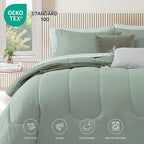 Monbix Full Comforter Set - 7 Pieces Sage Green Bed in a Bag Full Size Track Stitching Bedding Sets, All Seasons Down Alternative Comforter with Sheets,Pillowcases & Shams