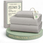 LANE LINEN Eco Priendly Printed 100% Organic Cotton Twin Size Bed Sheets, Naturally Temperature Regulating Fully Elasticized Cotton Cooling Sheets & Pillowcases Set Twin- Snowdrop