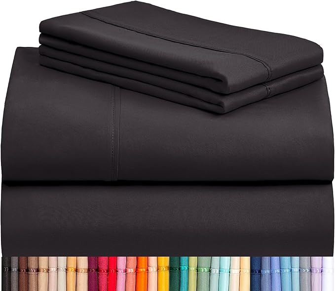 LuxClub 4 PC King Sheet Set, Breathable Luxury Bed Sheets, Deep Pockets Wrinkle Free Cooling Bed Sheets Machine Washable Hotel Bedding Silky Soft - Black King