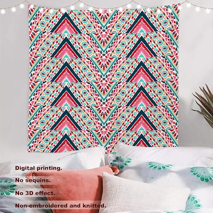 Batmerry Modern Stripe Geometric Tapestry,Boho Tribal ethnic Seamless striped Wall Art Hanging Decoration Polyester Fiber White Ruffled Around for Dorm Room Bedroom Living Room, 59.1x59.1 inches