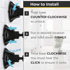 HONEYBULL Fogless Shower Mirror with Suction Mount & Swivel – Anti-Fog Acrylic Bathroom Mirror for Shaving – Built-in Razor Holder, Easy Install, Home Shower Accessory (Black)