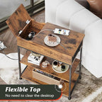 WLIVE Narrow Side Table with Charging Station, Couch Side Table for Living Room, Narrow End Table for Bedroom with Fabric Drawer, USB Ports and Power Outlets, Samll Nightstand Tables, Rustic Brown